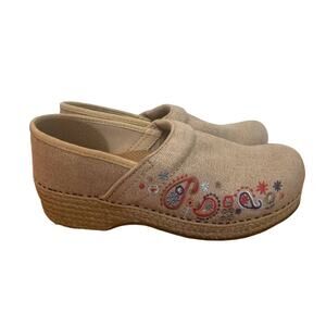Dansko Professional Clogs sz 39 Embroidered Natural Shoes US 8.5/9 Jute Vegan